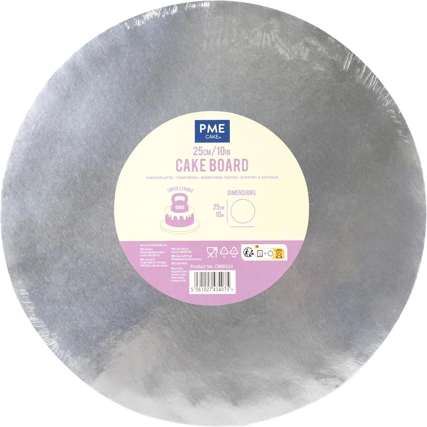 25cm Round Cake Board – Silver Banded Edge