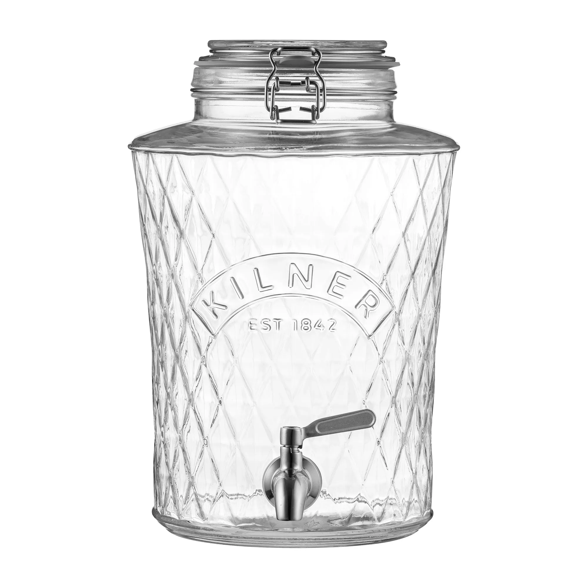 Kilner 5L Clip-Top Diamond Glass Dispenser with Stainless Steel Tap