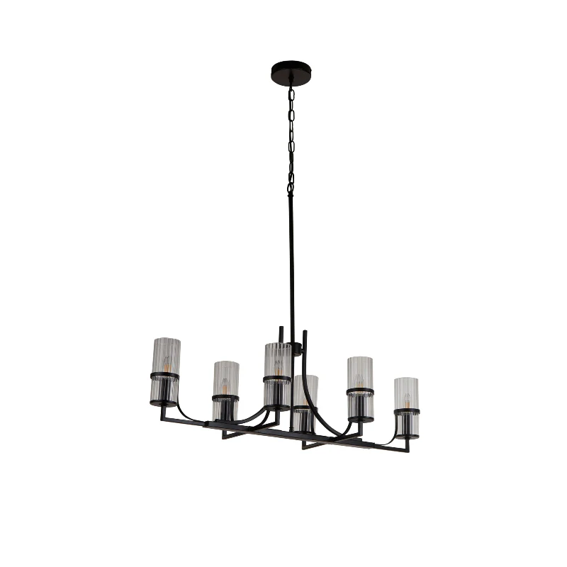 Lux & Belle 6 Light Ceiling Pendant - Matt Black Metal & Ribbed Glass - Image 2