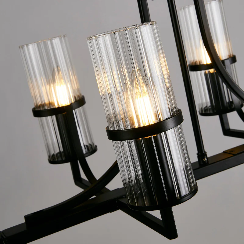 Lux & Belle 6 Light Ceiling Pendant - Matt Black Metal & Ribbed Glass - Image 3