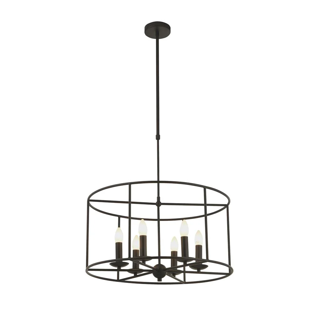 6 Light Pendant With Telescopic Rod Black Metal