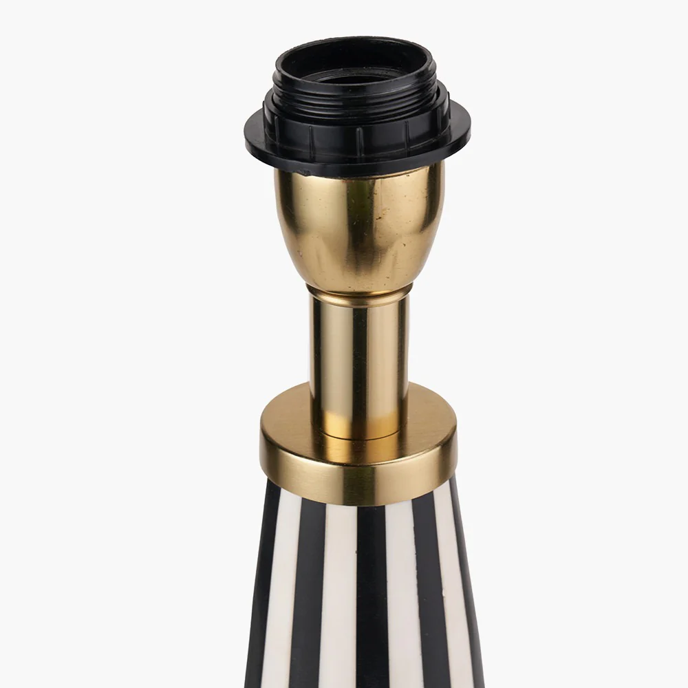 Alejo Black and White Stripe Conical Resin Table Lamp Base with Harry 35cm Black Cotton Mix Cylinder Lampshade - Image 3
