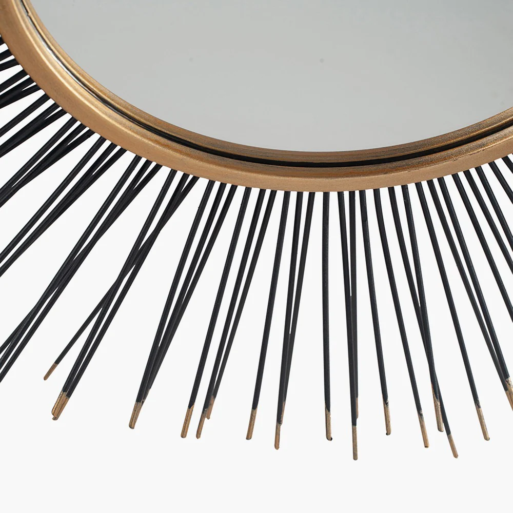 Black and Gold Metal Starburst Design Round Wall Mirror - Image 5