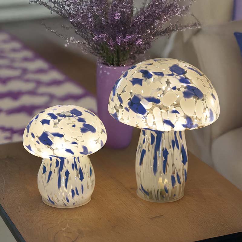 Blue & White GlassArt Mushroom - Large