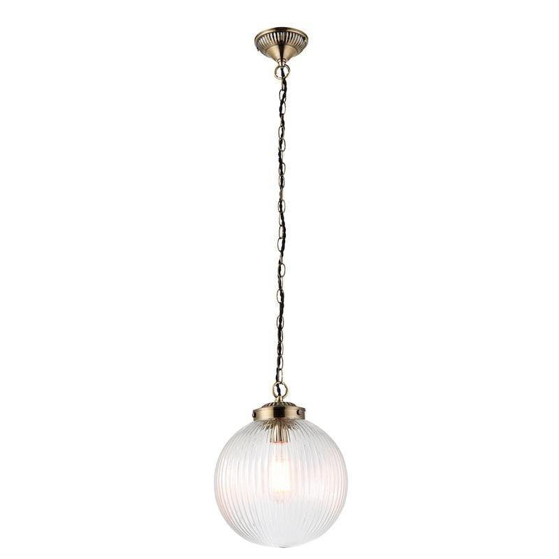 Brydon 1 Light Pendant Ribbed Glass & Antique Brass