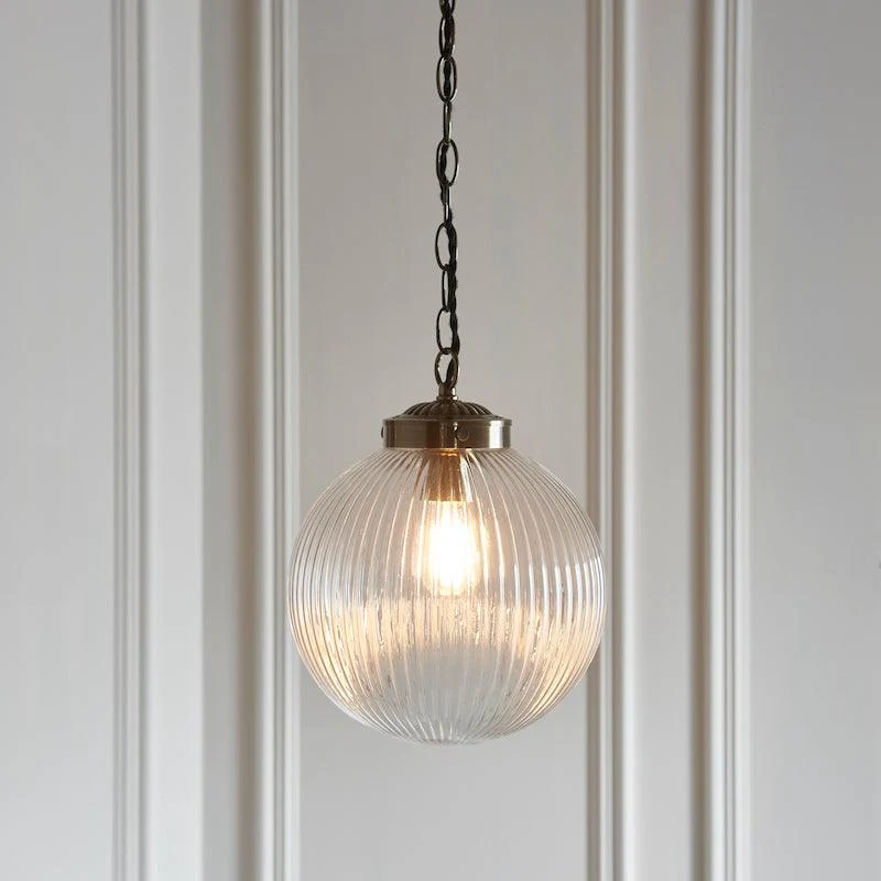 Brydon 1 Light Pendant Ribbed Glass & Antique Brass - Image 2