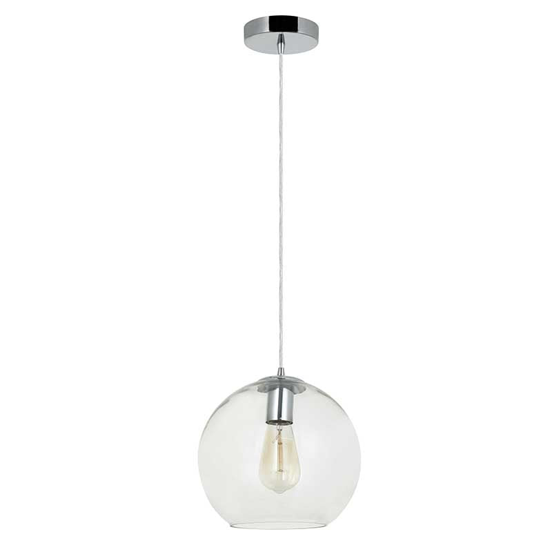 Clear Globe Glass & Chrome Pendant 250mm