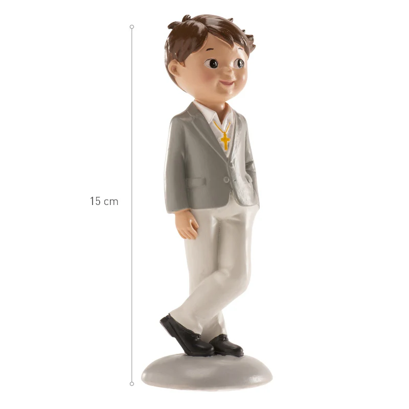 COMMUNION BOY CAKE TOPPER GREY SUIT NICO 15 CM Cake Topper - Image 2