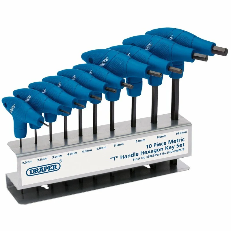Draper Metric T-Handle Hexagon Allen Key Set 10 Piece
