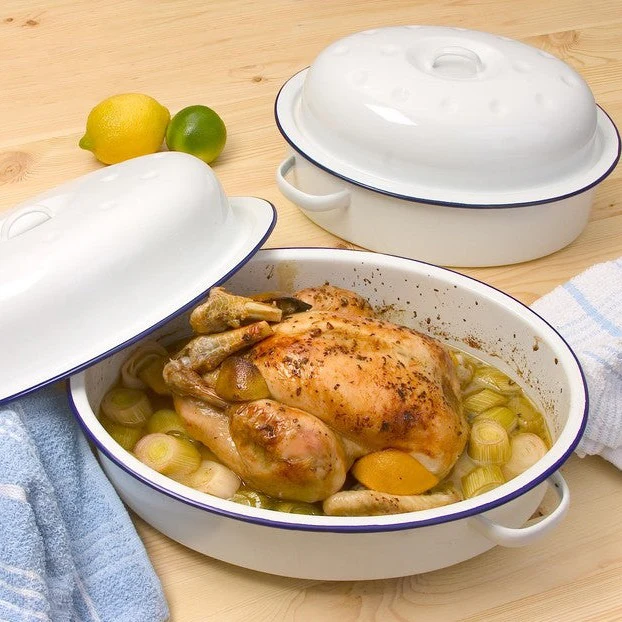 Enamel Falcon 30cm Oval Roaster with Lid - Image 2