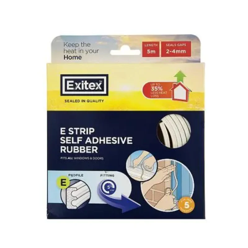 Exitex Self Adhesive Rubber Draught Excluder E Strip 5M - White
