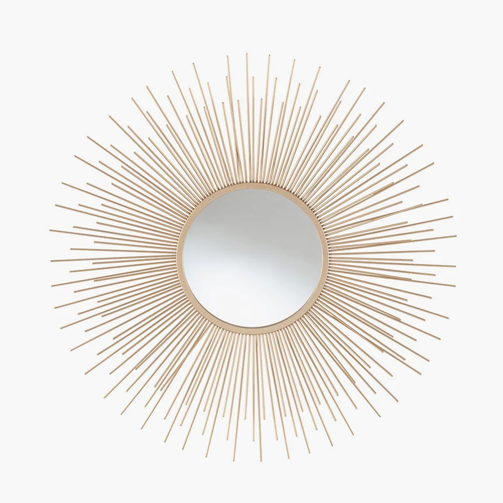 Gold Metal Starburst Design Round Wall Mirror - Image 2