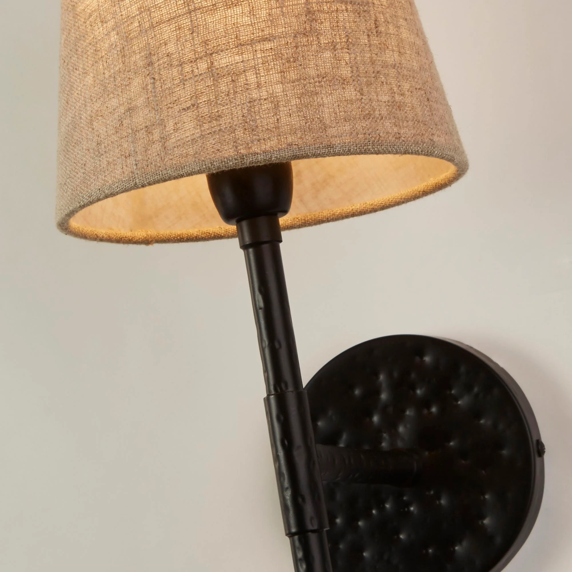 Gothic Wall Light - Hammered Black Metal & Natural Linen - Image 3