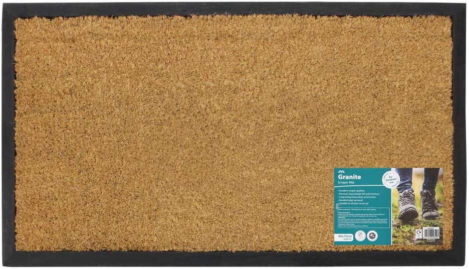 JVL Plain Granite Design Tufted Coir Rubber Base Door Mat