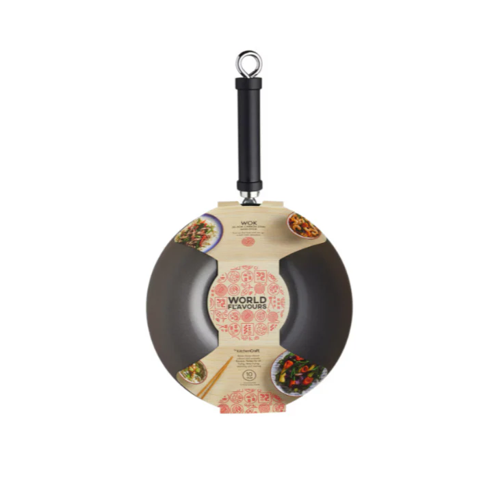 KitchenCraft World of Flavours Oriental Carbon Steel 26.5cm Non-Stick Wok - Image 2