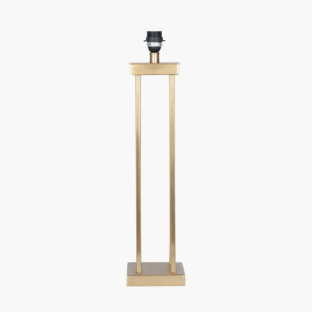 Langston Satin Brass Metal Column Table Lamp Base with Stellan 40cm Green Slubbed Silk Mix Gold Lined Cylinder Lampshade - Image 2
