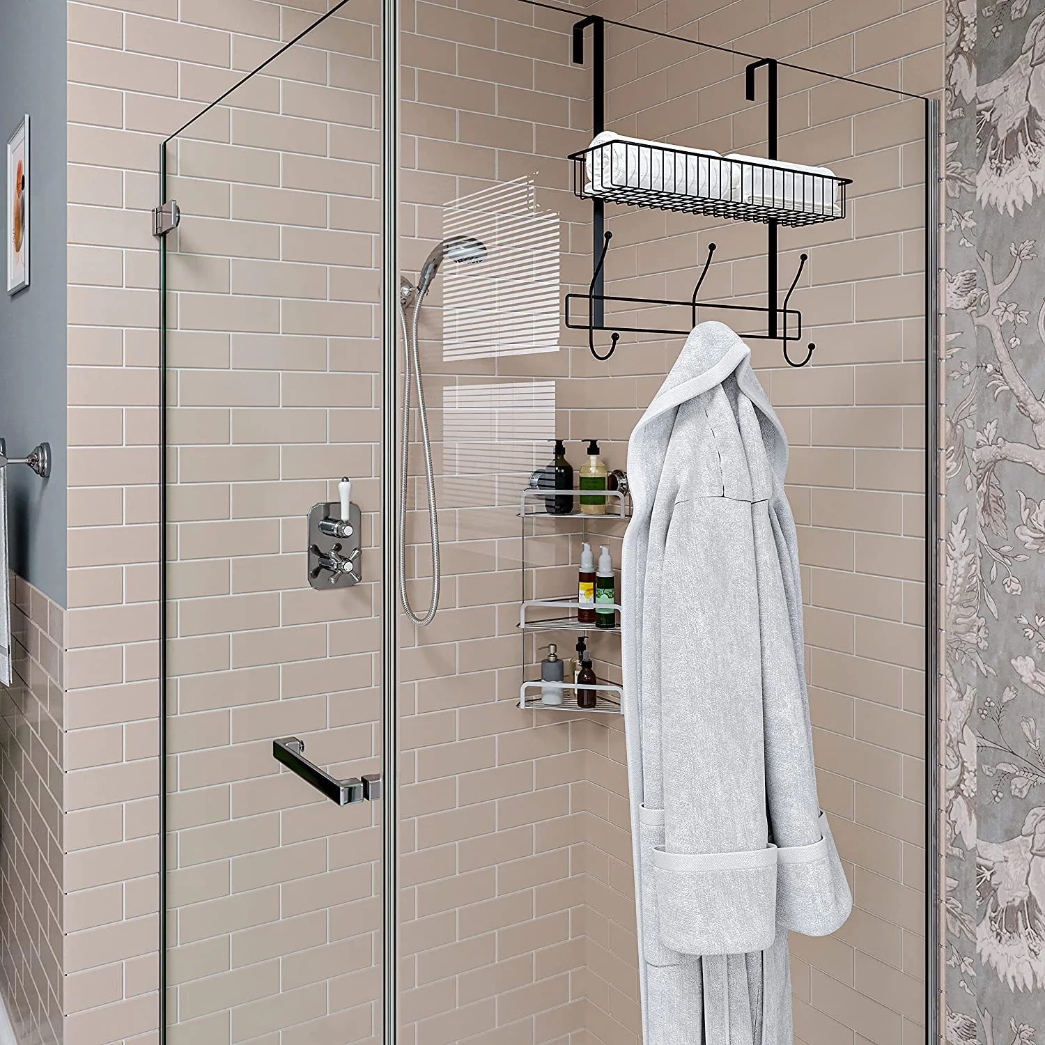 Large Hook Over Bathroom Caddy - Matt Black - Image 2