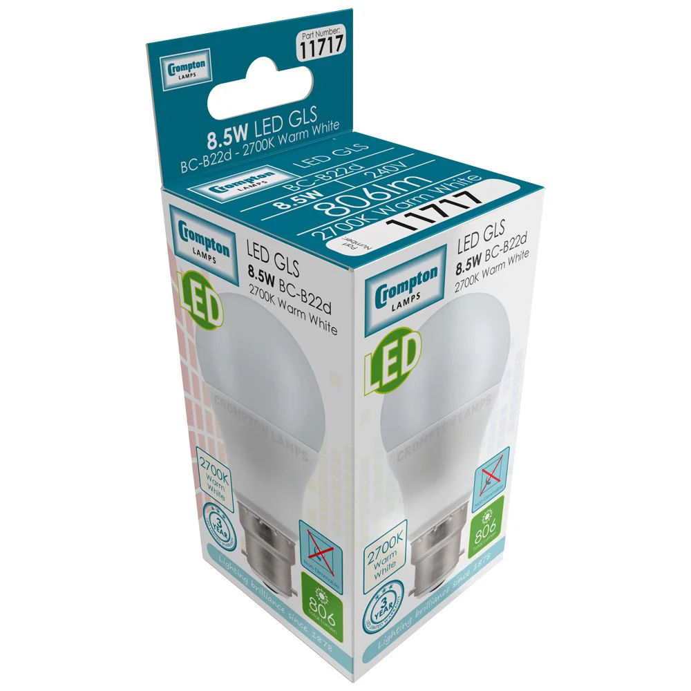 LED GLS Thermal Plastic • 8.5W • 2700K • BC-B22d - Image 2