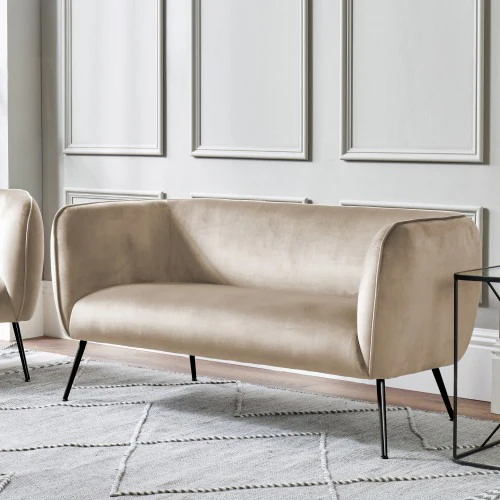 Lucca Biscuit Velvet and Metal Sofa