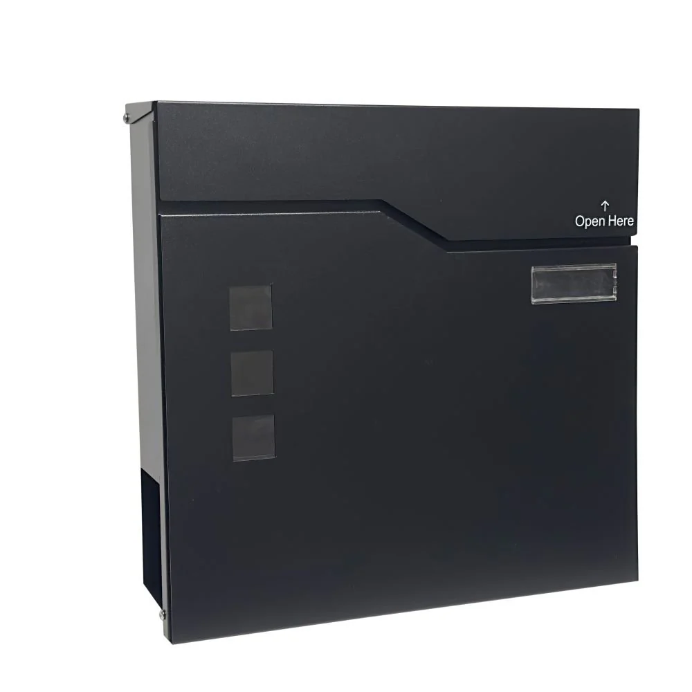 Manor Black Galvanised Steel Plain Postbox
