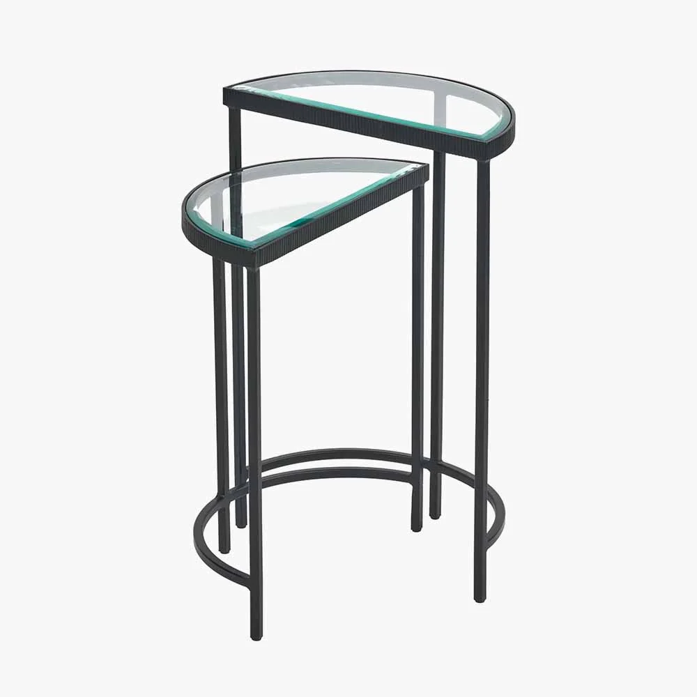Marazzi S/2 Bevelled Glass and Black Metal Half Moon Side Tables - Image 2