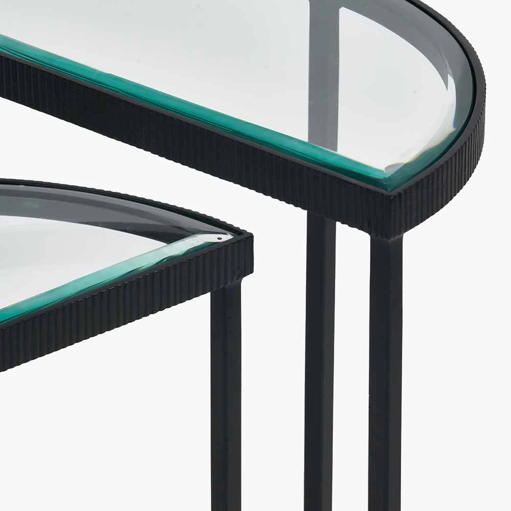 Marazzi S/2 Bevelled Glass and Black Metal Half Moon Side Tables - Image 5
