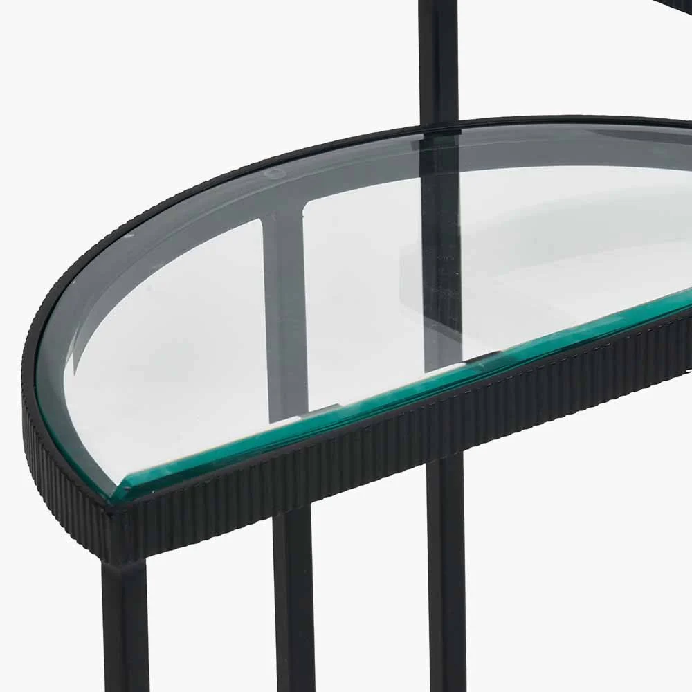 Marazzi S/2 Bevelled Glass and Black Metal Half Moon Side Tables - Image 6