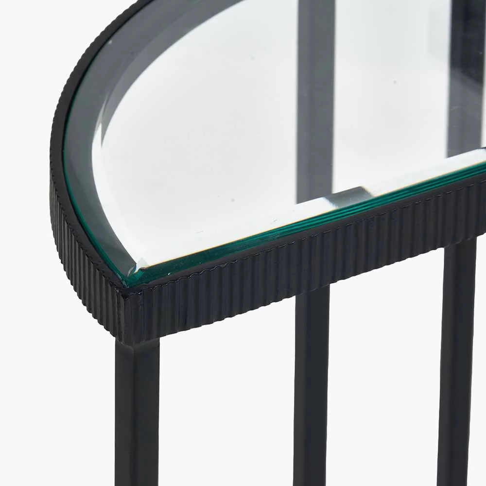 Marazzi S/2 Bevelled Glass and Black Metal Half Moon Side Tables - Image 7