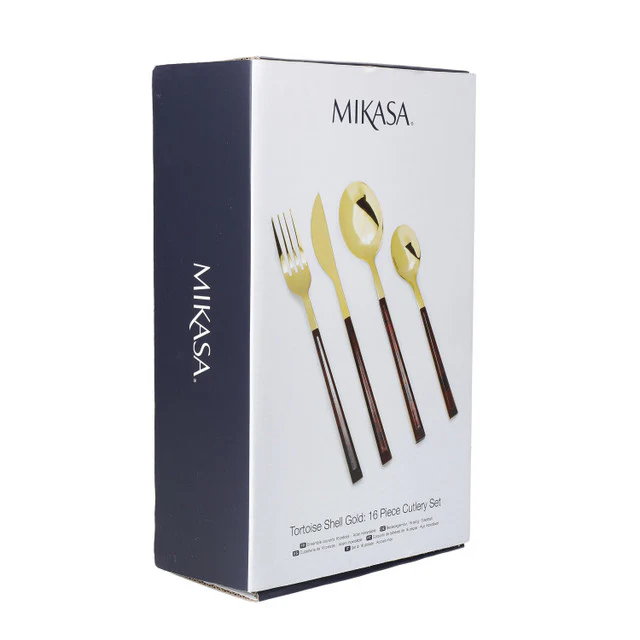 Mikasa 16-Piece Faux-Tortoise Shell / Gold-Coloured Cutlery Set - Image 2