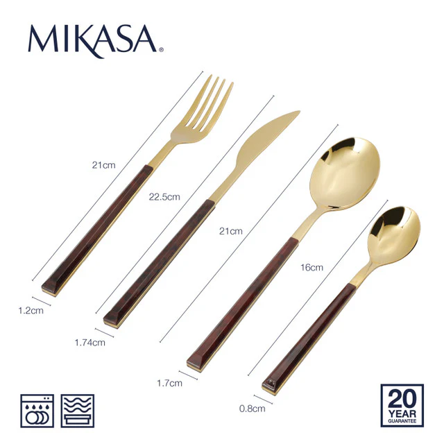 Mikasa 16-Piece Faux-Tortoise Shell / Gold-Coloured Cutlery Set - Image 3