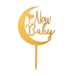 New Baby- Golden Moon- Cake Topper