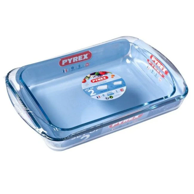 Pyrex Rectangle Roaster Set of 2 3.7L(40x27cm) 2.6L (35x23cm)