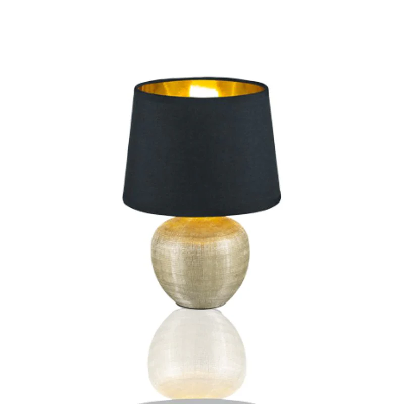 LUXOR Gold Table Lamp – Black & Gold Shade, Ceramic Base, 26cm