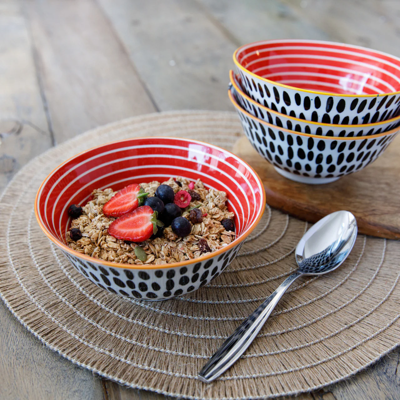 KitchenCraft Red Swirl and Black Spots Ceramic Bowl - Image 3