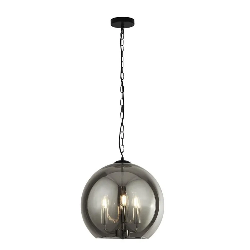 SAGITTARIUS 3LIGHT CEILING PENDANT LIGHT - CHROME & SMOKED GLASS