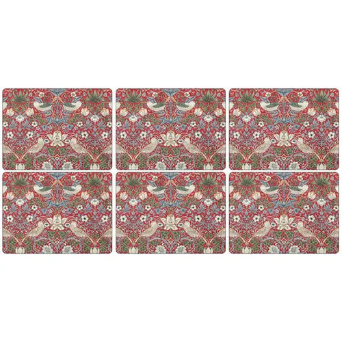 Morris & Co Strawberry Thief Red Placemats Set of 6