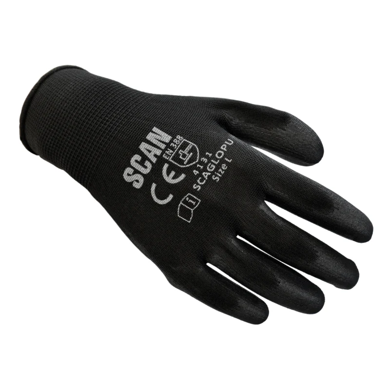 SCAN Black PU Coated Gloves Pack of 5