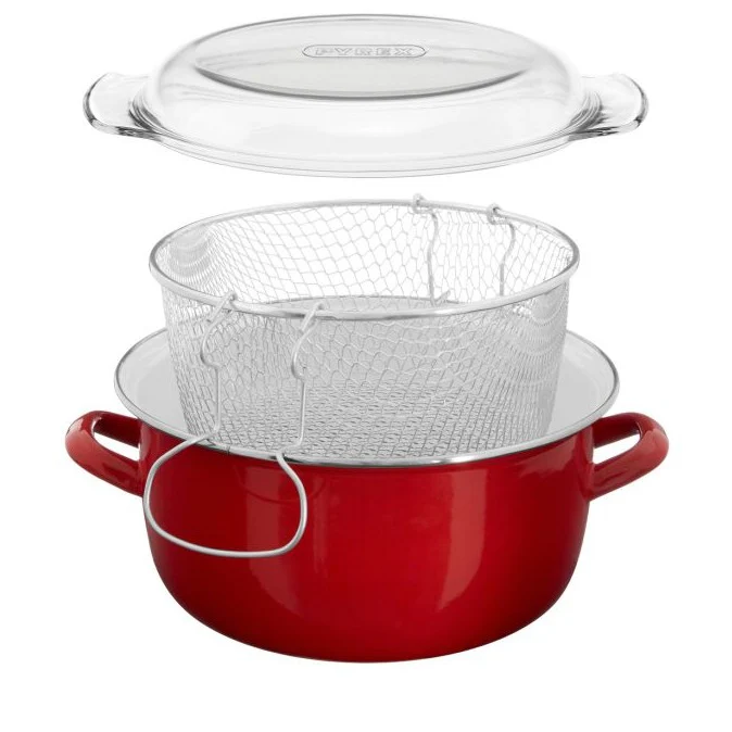 Telo Enamel Deep Fat Fryer Red