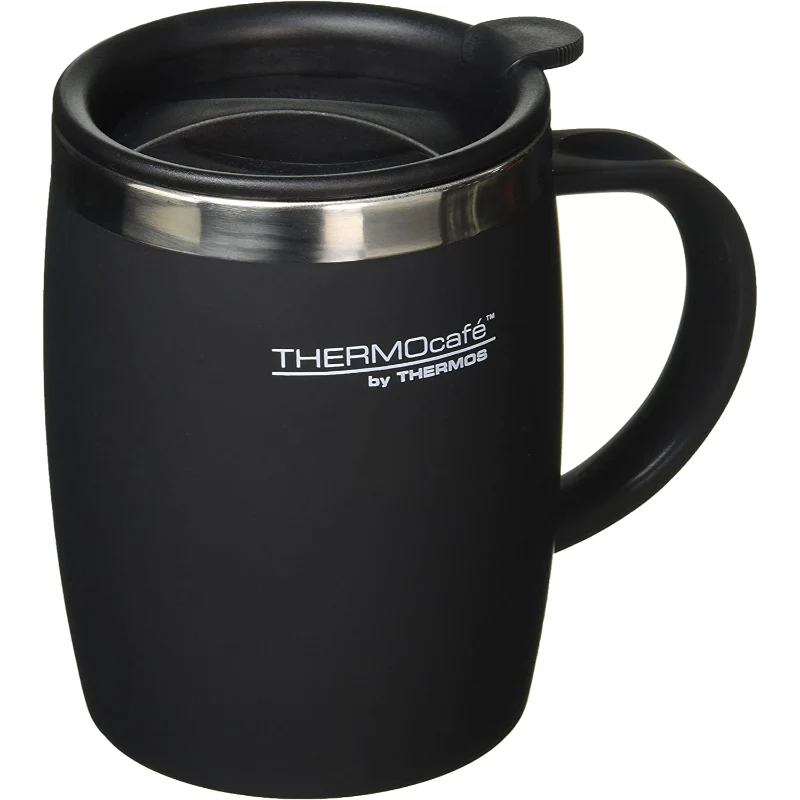 ThermoCafé Thermos Insulated Travel Mug – Black Soft Touch, Twist Lock Lid