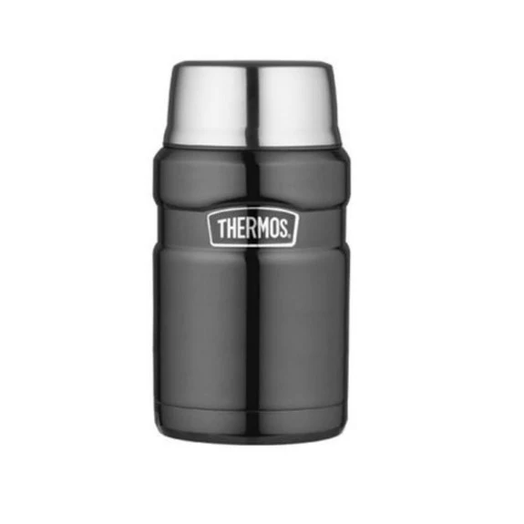 Thermos 710 ml King Stainless Steel Hot/Cold Vacuum Insulated Food Flask with Spoon, Gun Metal