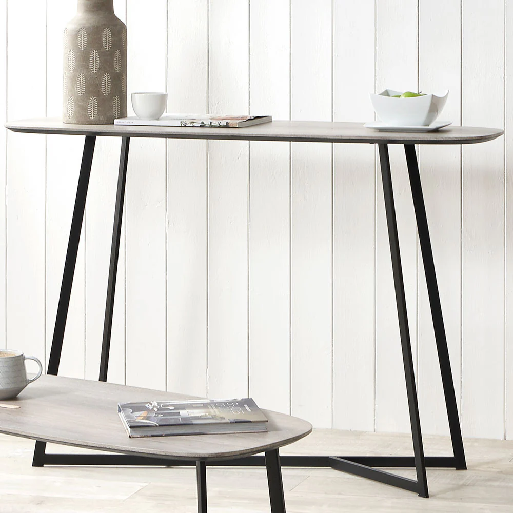 Ukiah Grey Oak Veneer and Black Metal Console Table - Image 2