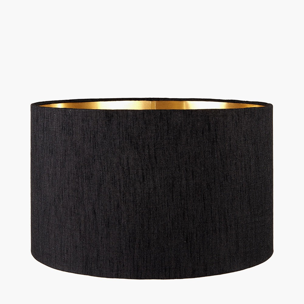 Victor Black and White Geometric Hand Painted Metal Table Lamp Base with Stellan 35cm Black Slubbed Silk Mix Gold Lined Cylinder Lampshade - Image 3