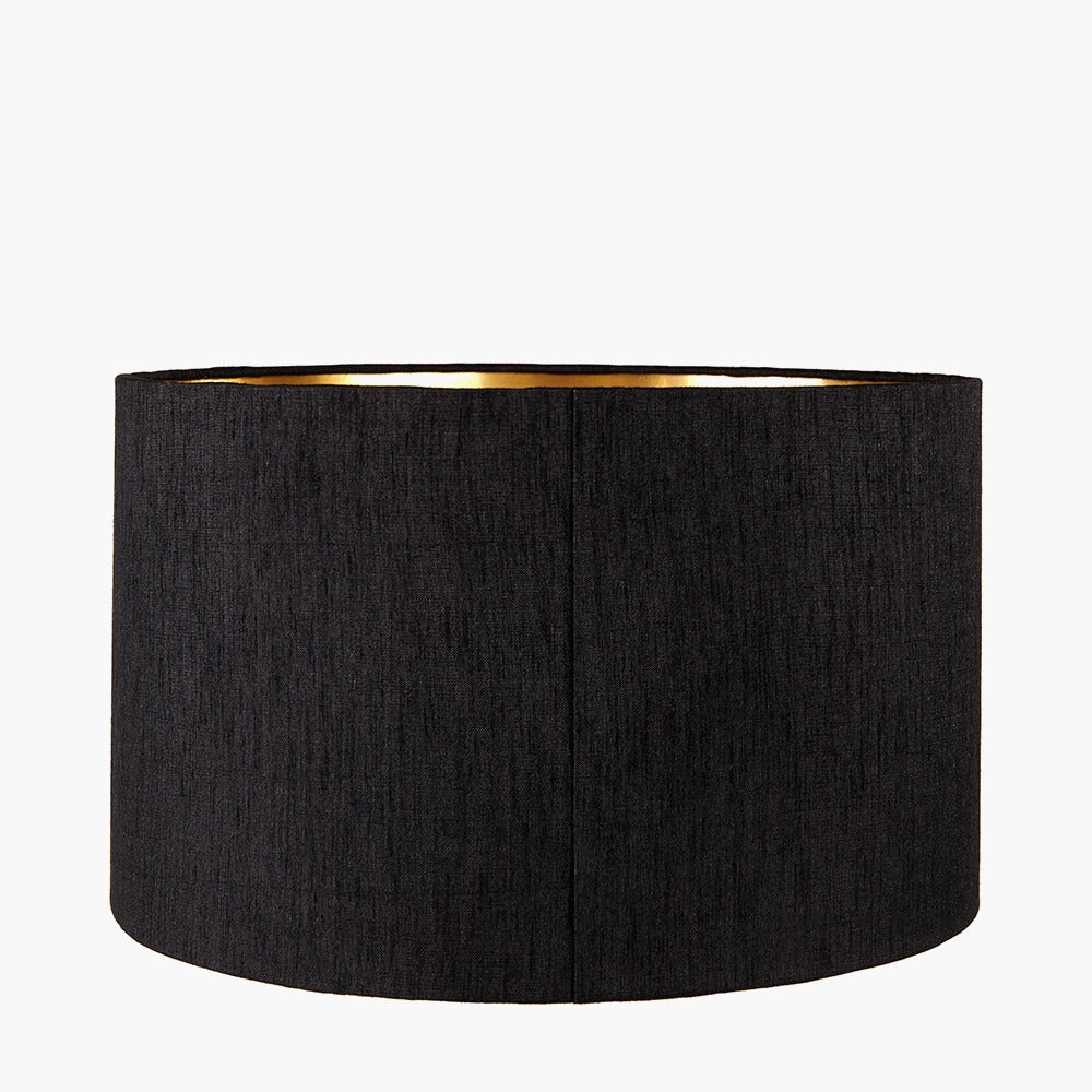 Victor Black and White Geometric Hand Painted Metal Table Lamp Base with Stellan 35cm Black Slubbed Silk Mix Gold Lined Cylinder Lampshade - Image 5