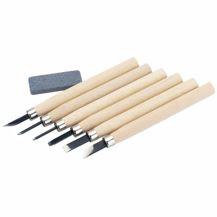 Draper Wood Carving Set with Sharpening Stone 7 Piece
